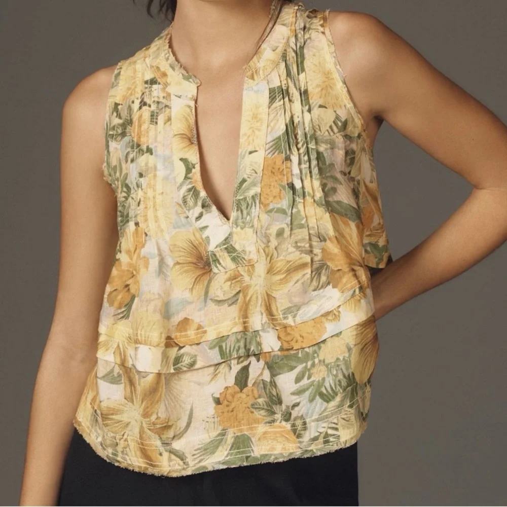 Anthropologie Pilcro Raw-Edge Linen Swing Tank, NWT - Picture 2 of 5